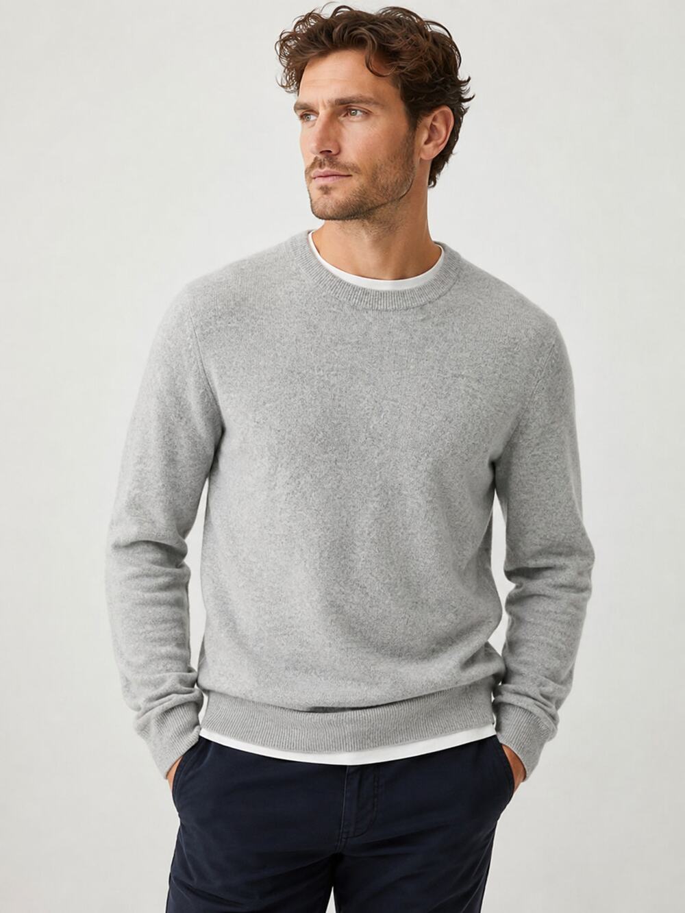 J.Crew Men's SZ L Cashmere Crewneck Sweater Light Gray Style BE895 $158